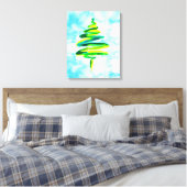 Blauwe kerstboom abstracte waterverf Canvas (Insitu (Slaapkamer))