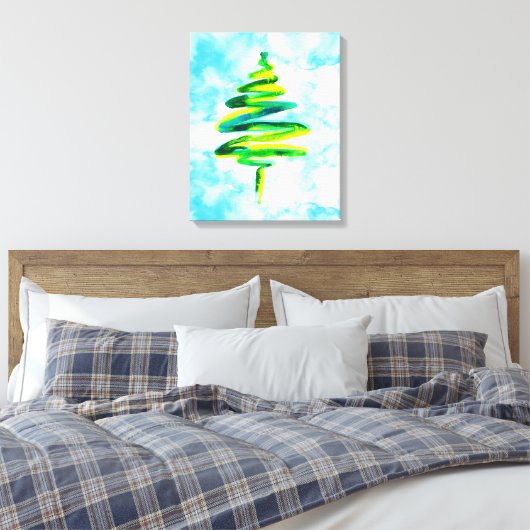 Blauwe kerstboom abstracte waterverf Canvas (Insitu (Slaapkamer))