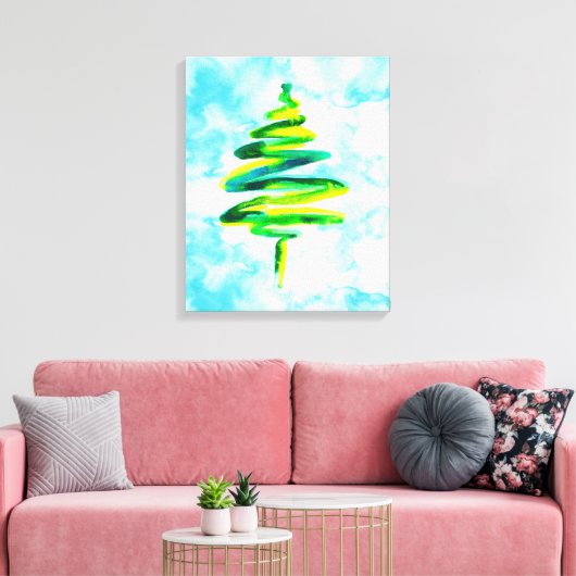 Blauwe kerstboom abstracte waterverf Canvas (Insitu (Woonkamer))