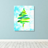 Blauwe kerstboom abstracte waterverf Canvas Afdruk (Insitu (Houten vloer))