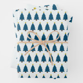 Blauwe Kerstboom en Gouden Ster, zij-aan-zij Inpakpapier Vel (In situ)