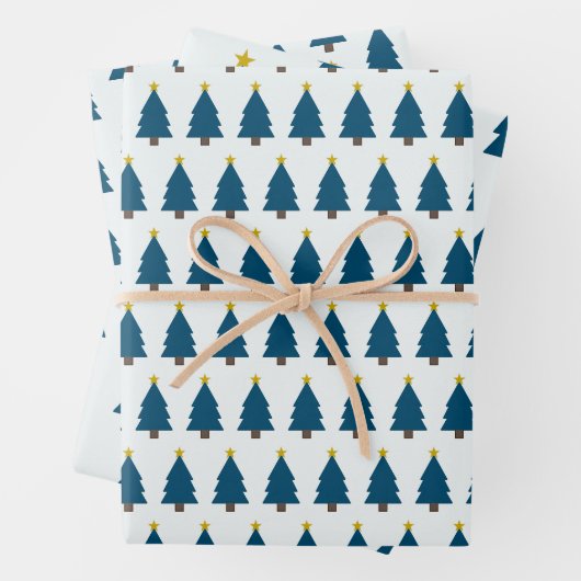 Blauwe Kerstboom en Gouden Ster, zij-aan-zij Inpakpapier Vel (In situ)