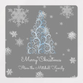 Blauwe kerstboom en Snowflakes baklabels Labels (Design 1)