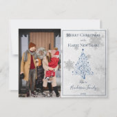 Blauwe Kerstboom foto Platte vakantie fotokaart Feestdagenkaart (Voorkant)