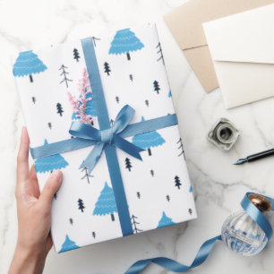Blauwe kerstboom gepatterd cadeaupapier
