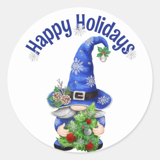 Blauwe kerstboom met boom ronde sticker (Voorkant)