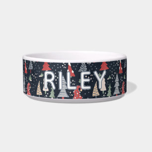 Blauwe kerstboom ontwerp gepersonaliseerde hond voerbakje