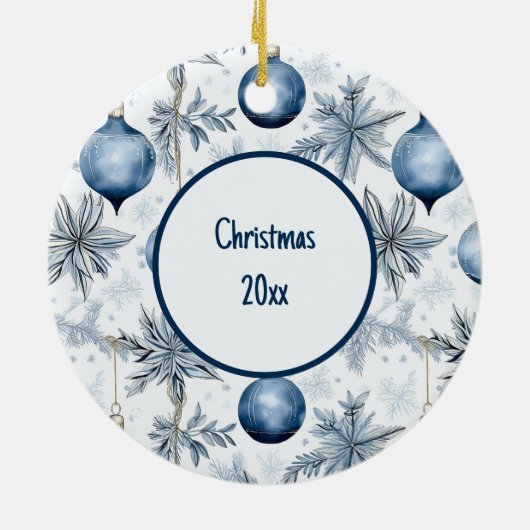 Blauwe kerstboom Ornamenten overal print (Achterkant)