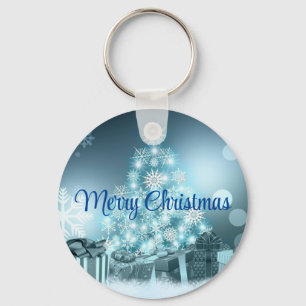 Blauwe kerstboom, Snowflake Sleutelhanger