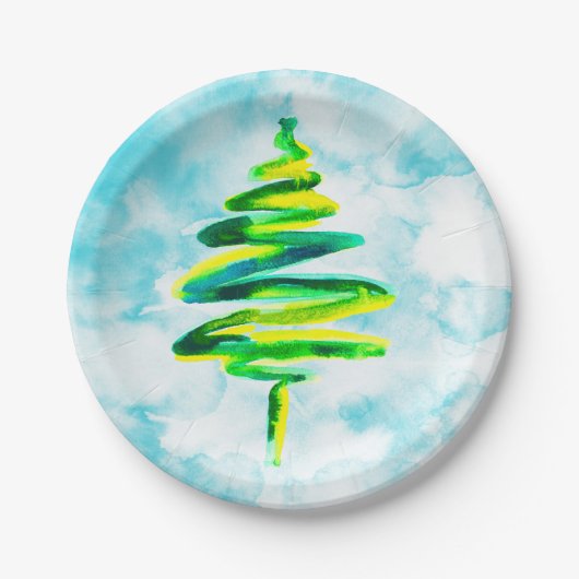 Blauwe kerstboom waterverf Bord papier (Voorkant)