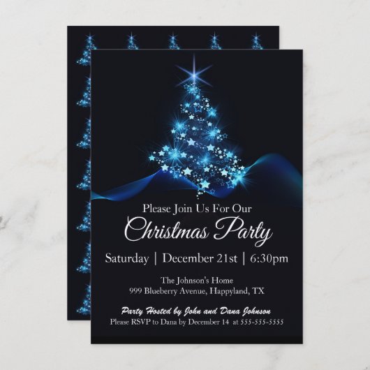 Blauwe kerstboomfeestdag kaart (Voorkant / Achterkant)