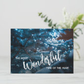 Blauwe kerstboomplatte feestdagenkaart (Staand voorkant)