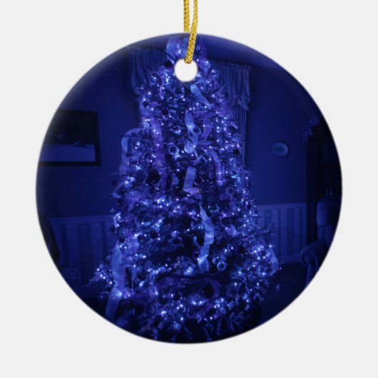 Blauwe kerstboomverlichting keramisch ornament (Voorkant)