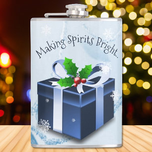 Blauwe kerstcadeaufles heupfles