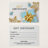 Blauwe kerstcadeaukaart Gold Snowflakes Visitekaartje (Voorkant /achterkant)