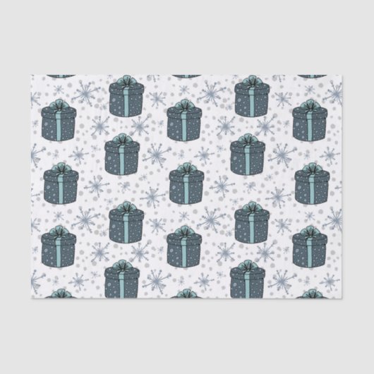 Blauwe kerstcadeautjes tissuepapier (Voorkant)