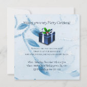 Blauwe kerstcadeauuitnodiging kaart (Achterkant)