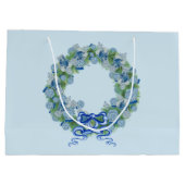 Blauwe kerstChinoiserie Wreath Groot Cadeauzakje (Achterkant)