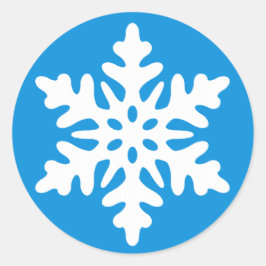 Blauwe kerstenvelop met witte sneeuwvlok ronde sticker