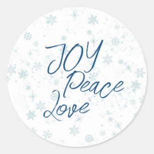 Blauwe kerstfeestdag Joy Peace Love Ronde Sticker