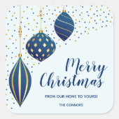 Blauwe kerstfeestdag vierkante sticker (Voorkant)