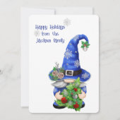Blauwe kerstgnoom feestdagenkaart (Voorkant)