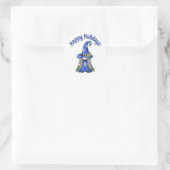 Blauwe kerstgnoom ronde sticker (Tas)