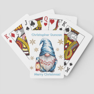 Blauwe Kerstkabouter met Rode Lantaarn Bessen Pokerkaarten