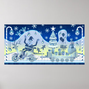 Blauwe kerstkerstkerstkerstman Snowman Poster Boom