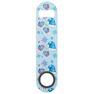 Blauwe kerstman en Snowflakes patroon Speed Flessenopener