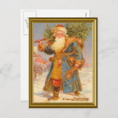 Blauwe kerstman feestdagenkaart (Voorkant / Achterkant)