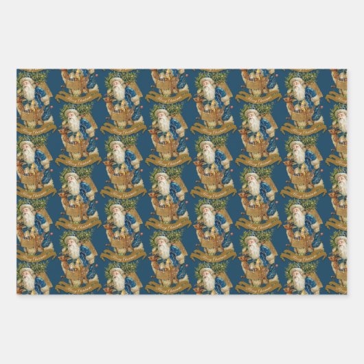 Blauwe kerstman met kerst inpakpapier vel (Voorkant 2)