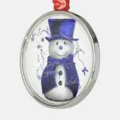Blauwe kerstman metalen ornament (Links)