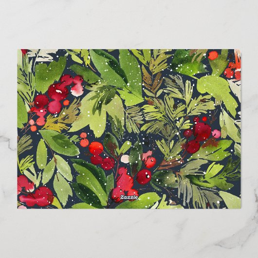 Blauwe Kerstmis, botanische elegante moderne foto Folie Feestdagenkaart (Achterkant)