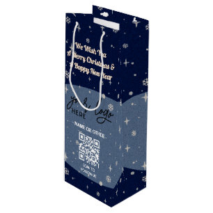 Blauwe kerstmis Business Logo QR Snowflake Wijn Cadeautas