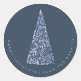 Blauwe Kerstmis en feestdag met Spruce-boom Ronde Sticker