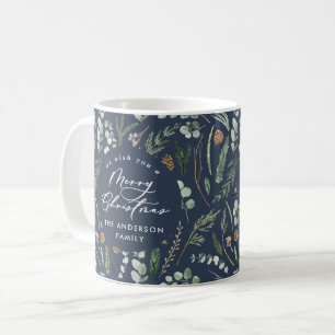 Blauwe Kerstmis minimale elegante botanische foto Koffiemok