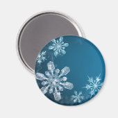 Blauwe Kerstmis sneeuwvlok achtergrond Magneet (Voorkant / Achterkant)