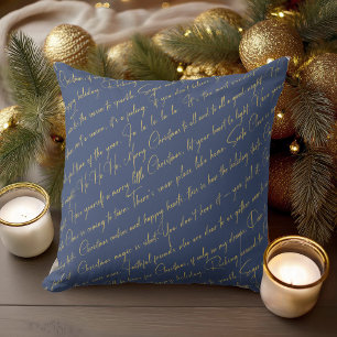 Blauwe Kerstmis Typografie Patroon#36 ID1009 Kussen
