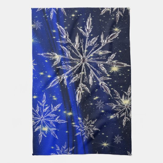 Blauwe kerstsneeuw theedoek (Verticaal)