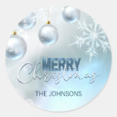 Blauwe kerstsnowflake Snow Baubles Ronde Sticker (Voorkant)