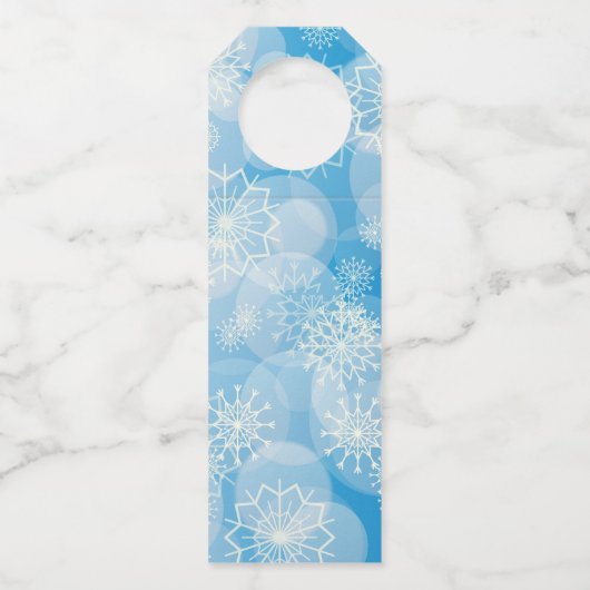 Blauwe kerstsnowflakes flessenhanger (Achterkant)