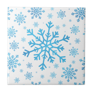  blauwe kerstsnowflakes op winterwit  tegeltje