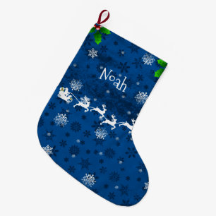 Blauwe kerststaart met peuter en rendier grote kerstsok
