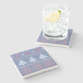 Blauwe kersttricot stenen onderzetter (Zijkant)