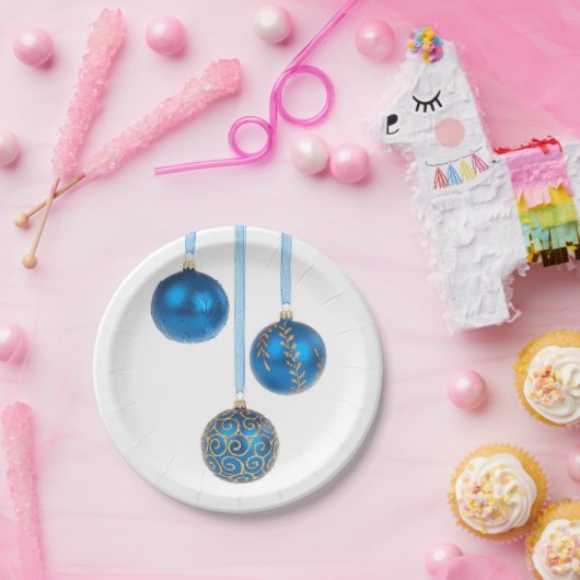 Blauwe kerstversiering 7-inch Bord (Feest)