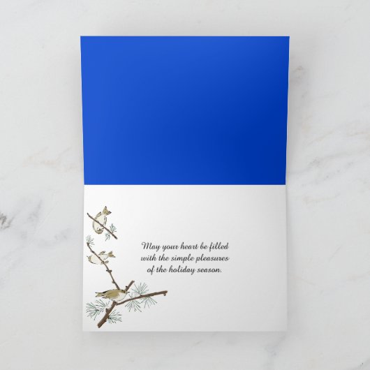 Blauwe kerstversiering in sneeuw feestdagen kaart (Binnen)