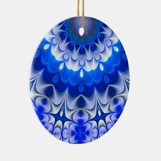 Blauwe kerstversiering keramisch ornament (Rechts)