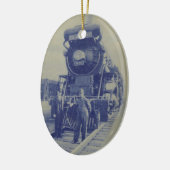 Blauwe kerstversiering keramisch ornament (Links)