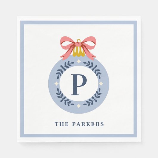 Blauwe  kerstversiering servet (Voorkant)